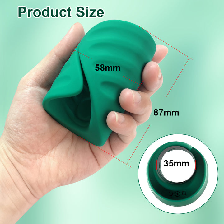 Hand hält grünes Silikon-Sexspielzeug