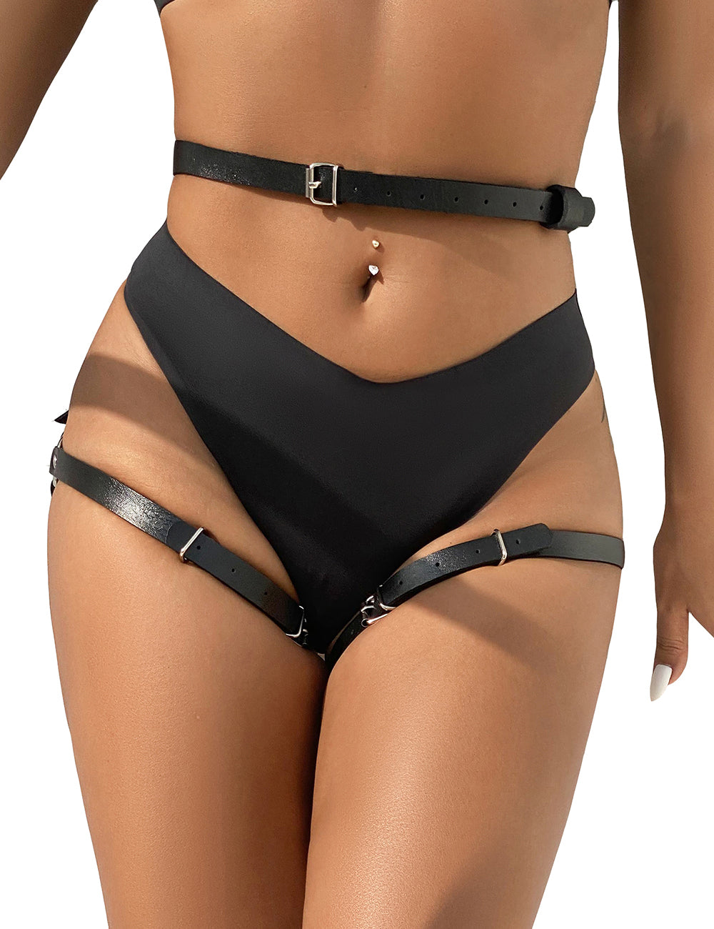 Black PU Leather Bondage Garter mit Kette verstellbar Fetisch Strap