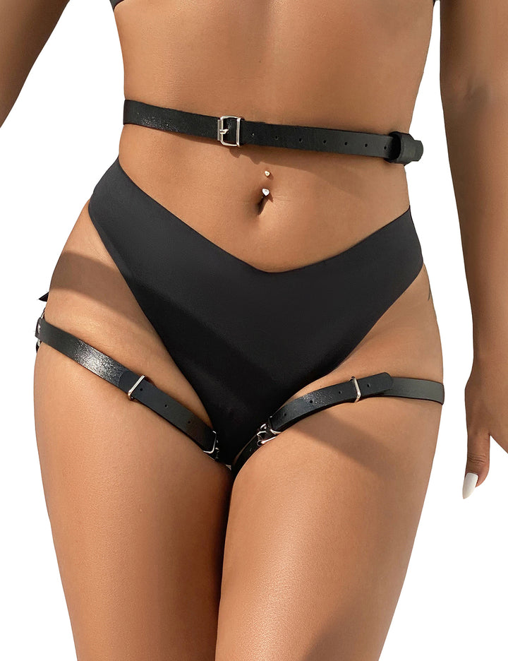 Black PU Leather Bondage Garter mit Kette verstellbar Fetisch Strap