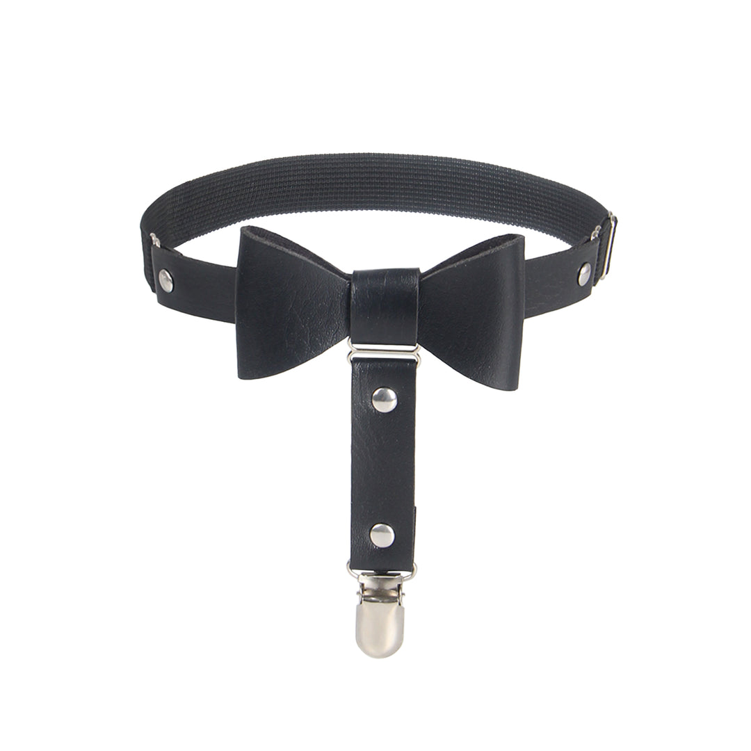 Schwarze PU Leder Beinschleifen mit Nieten & Schleife, verstellbar, Punk Garter Clips