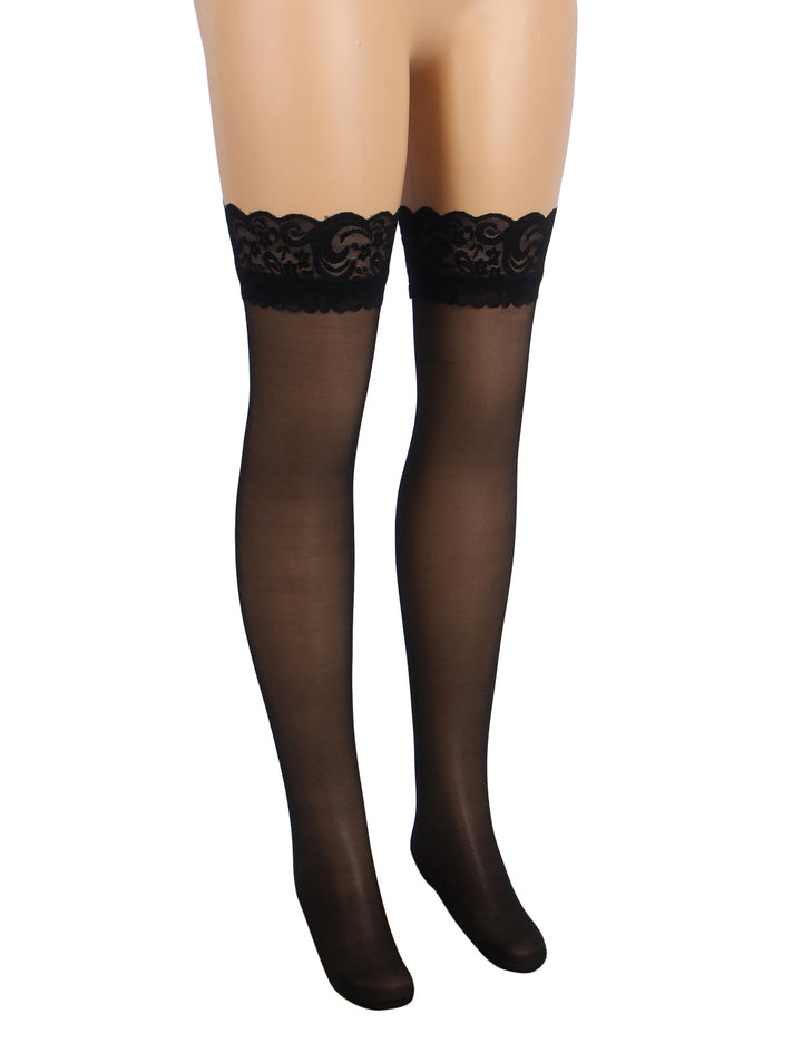 Sexy Schwarze Spitzenstrümpfe mit Silikonband, 88% Nylon, 12% Spandex, verführerisch