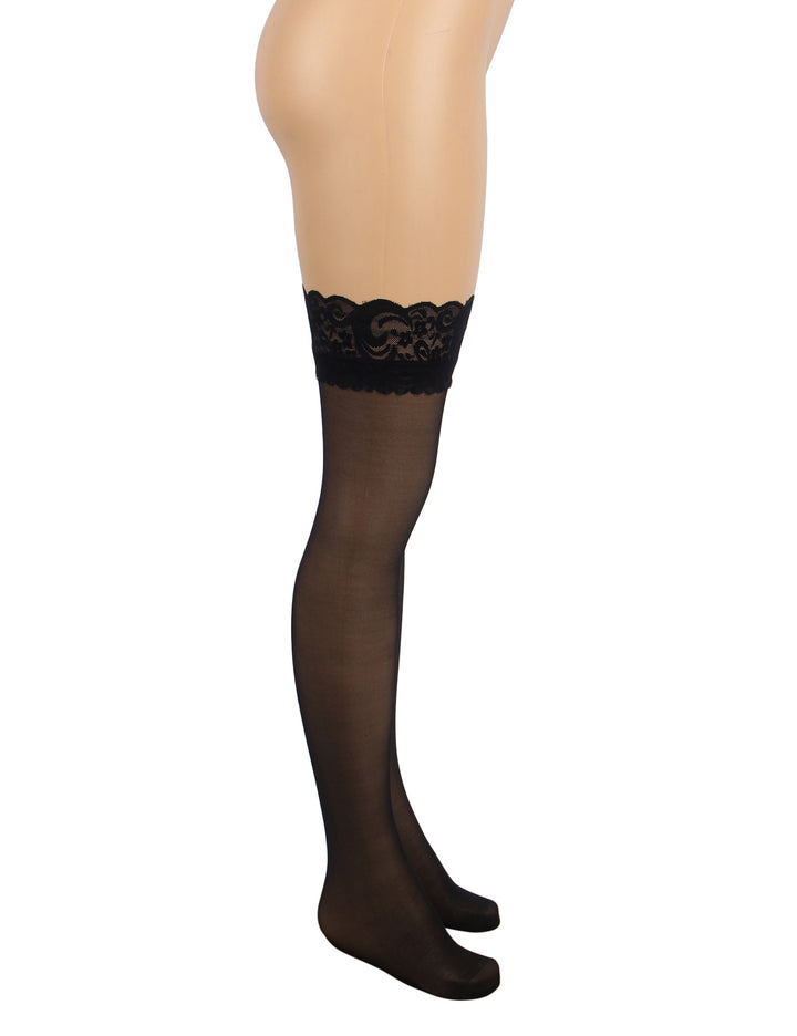 Sexy Schwarze Spitzenstrümpfe mit Silikonband, 88% Nylon, 12% Spandex, verführerisch