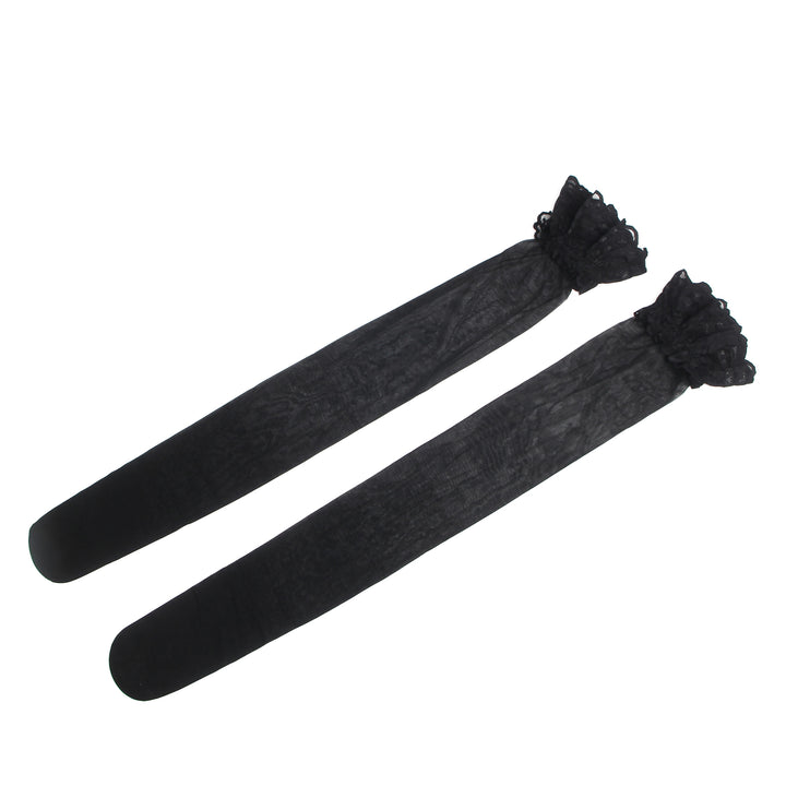 Sexy Schwarze Spitzenstrümpfe mit Silikonband, 88% Nylon, 12% Spandex, verführerisch