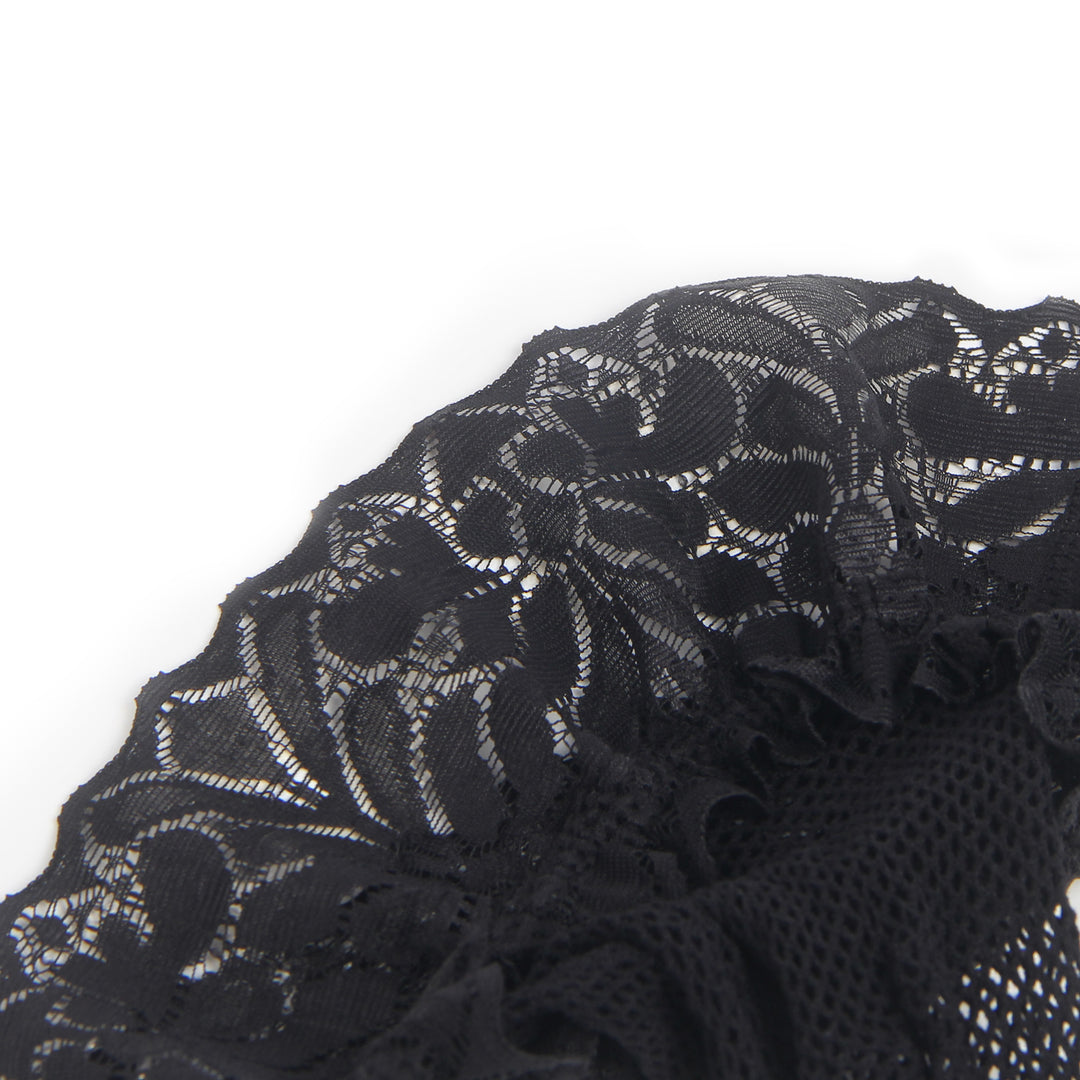 Schwarze Fishnet Oberschenkelstrümpfe mit Spitzenband, Silikon, 88% Nylon, 12% Spandex