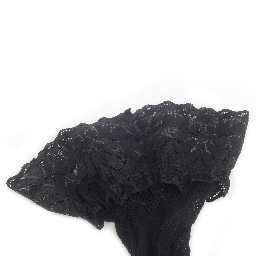 Schwarze Fishnet Oberschenkelstrümpfe mit Spitzenband, Silikon, 88% Nylon, 12% Spandex