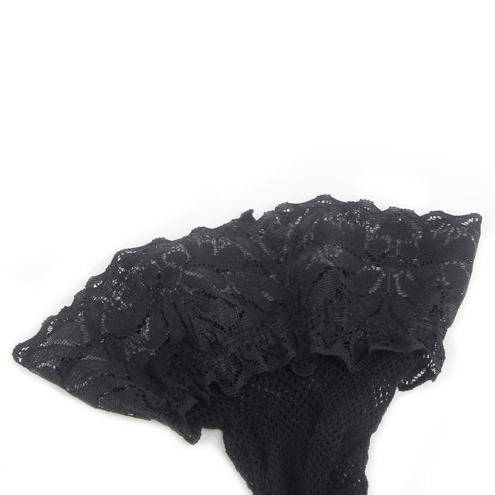 Schwarze Fishnet Oberschenkelstrümpfe mit Spitzenband, Silikon, 88% Nylon, 12% Spandex
