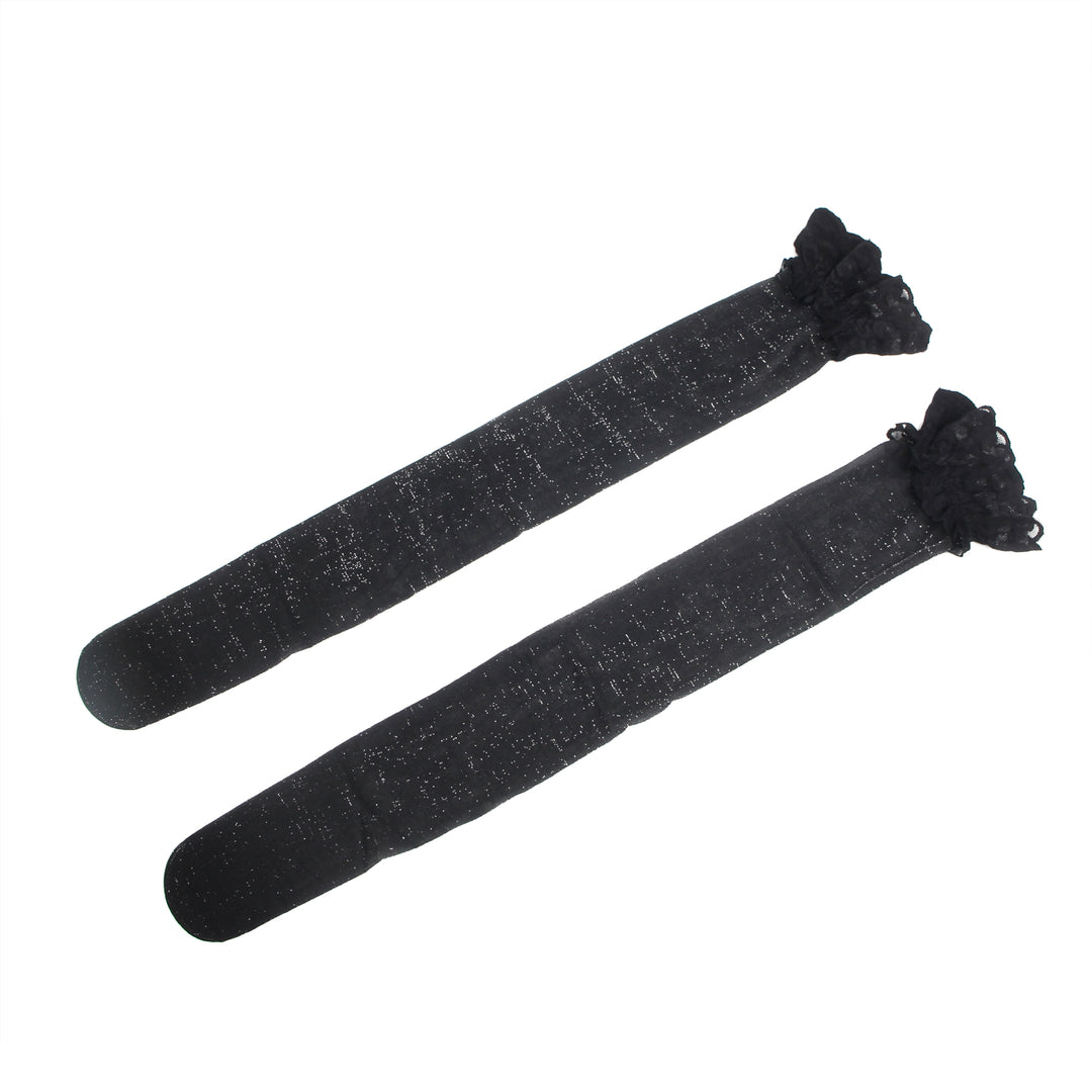 Sexy Schwarze Spitzenstrümpfe mit Perlmutt-Glanz & Silikonband, 88% Nylon, 12% Spandex