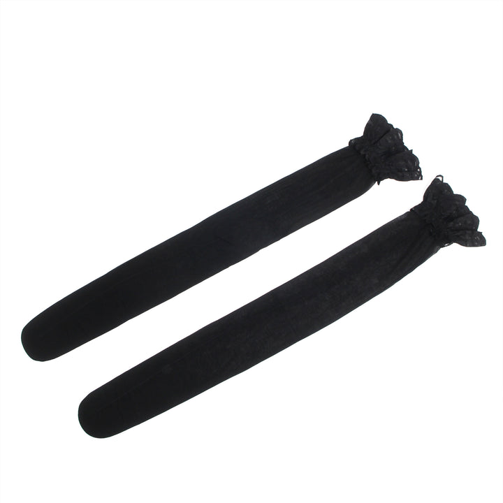 Sexy Schwarze Spitzenstrümpfe mit vertikaler Linie & Silikonband, 88% Nylon, 12% Spandex