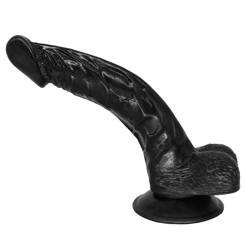 Dildo 23cm gebogen mit Hoden & Saugnapf, Schwarz