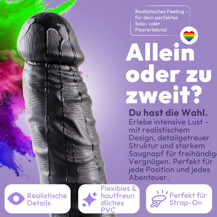 Dildo 20cm mit Hoden & Saugnapf – Schlank, Schwarz