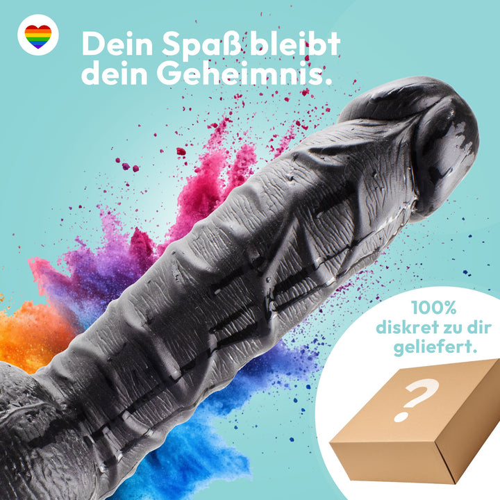 Dildo 20cm mit Hoden & Saugnapf – Schlank, Schwarz