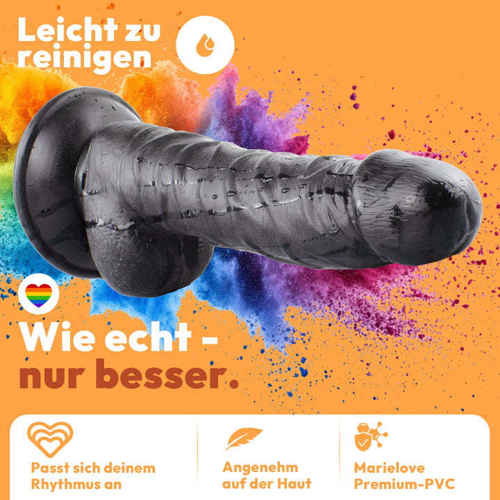 Dildo 20cm mit Hoden & Saugnapf – Schlank, Schwarz