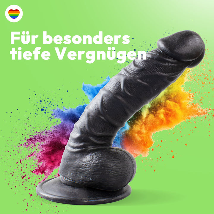Dildo 20cm mit Hoden & Saugnapf – Schlank, Schwarz