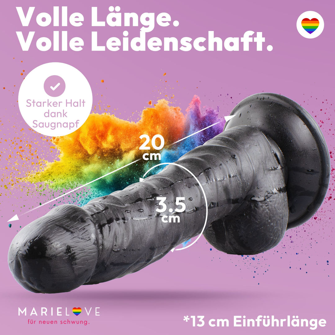 Dildo 20cm mit Hoden & Saugnapf – Schlank, Schwarz