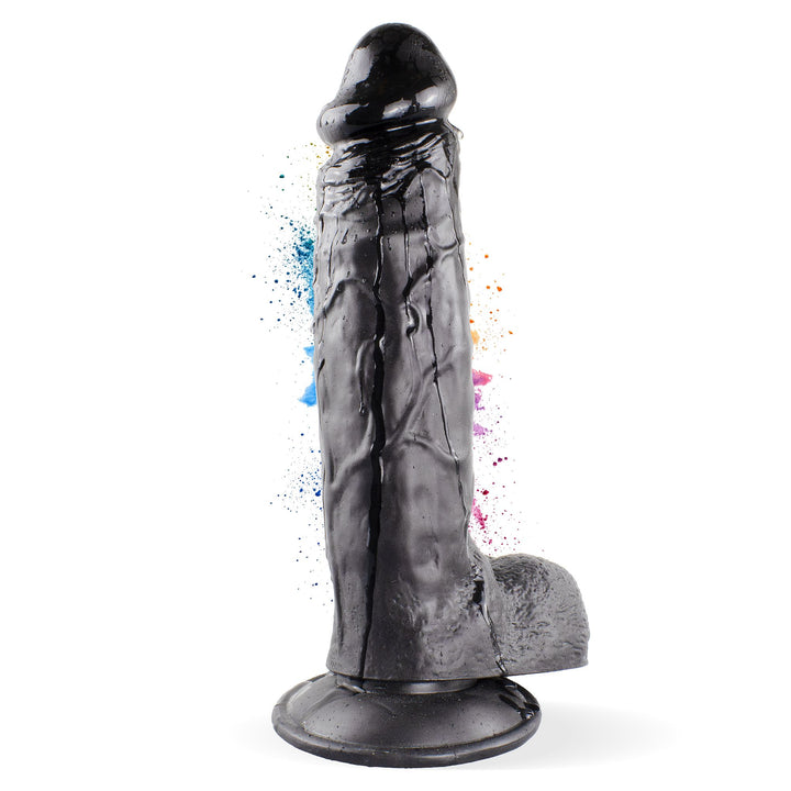 Dildo XXL 24 cm mit Hoden & Saugnapf – Penis mit Adern & Eichel, Schwarz