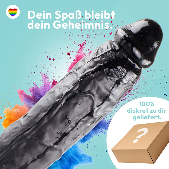 Dildo XXL 24 cm mit Hoden & Saugnapf – Penis mit Adern & Eichel, Schwarz