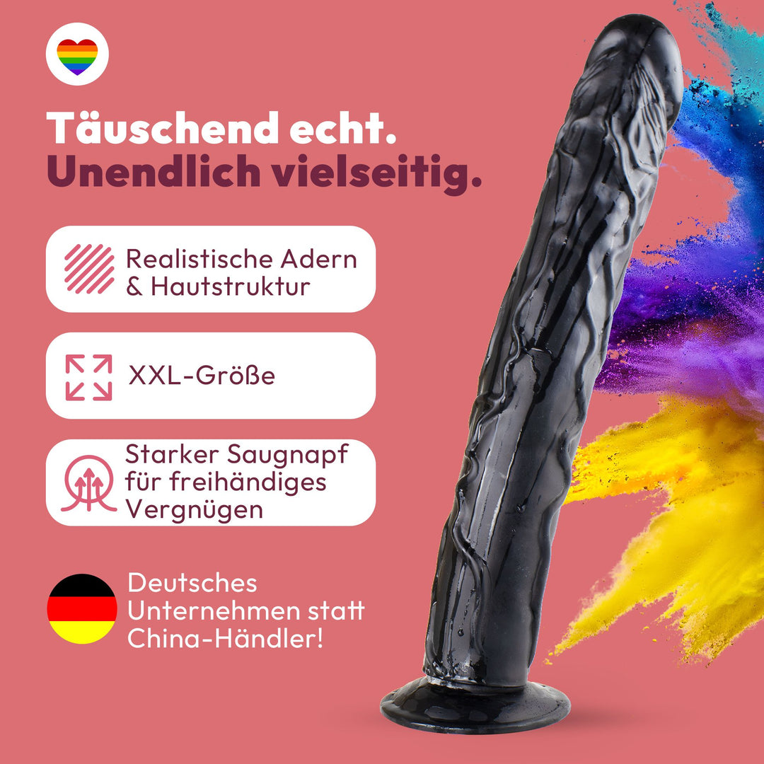 Dildo XXL 36cm mit Saugnapf – Riesendildo, Schwarz