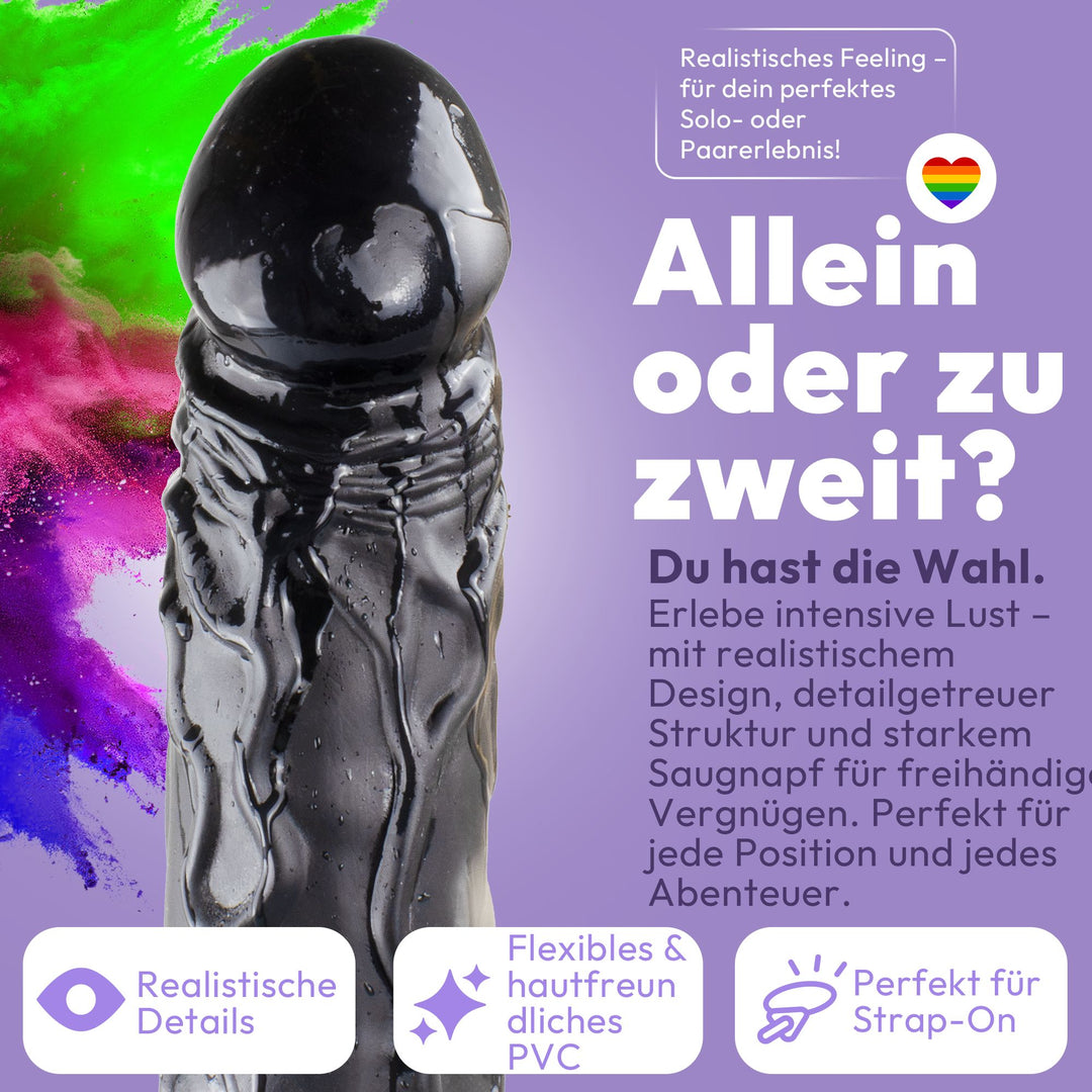 Dildo XXL 36cm mit Saugnapf – Riesendildo, Schwarz