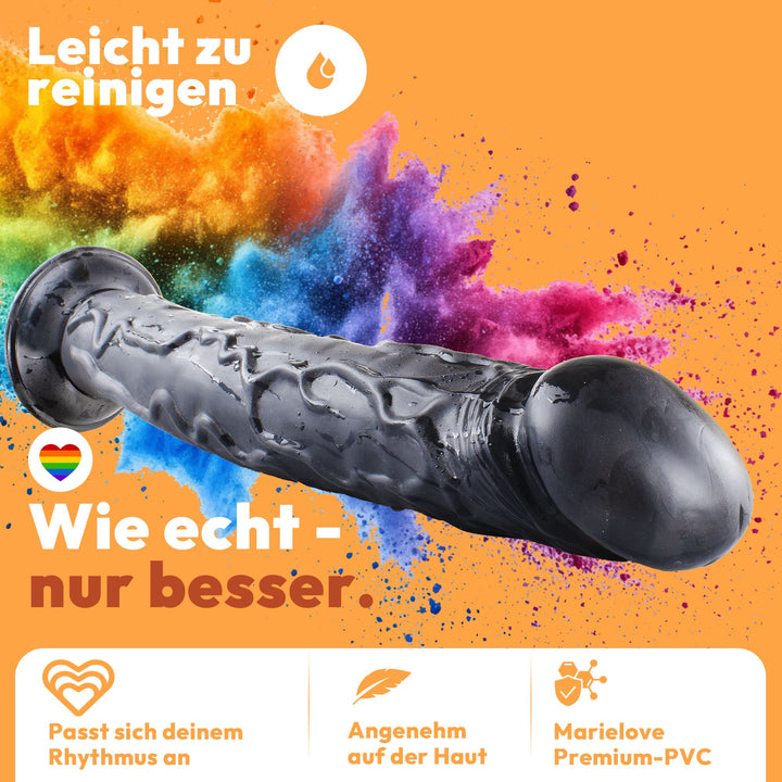 Dildo XXL 36cm mit Saugnapf – Riesendildo, Schwarz