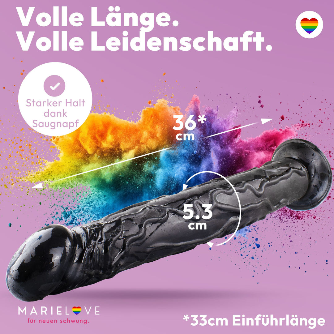 Dildo XXL 36cm mit Saugnapf – Riesendildo, Schwarz
