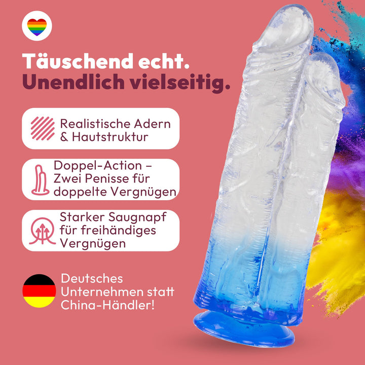Doppelkopf-Dildo mit Saugnapf Ø 8 cm 4 Farben