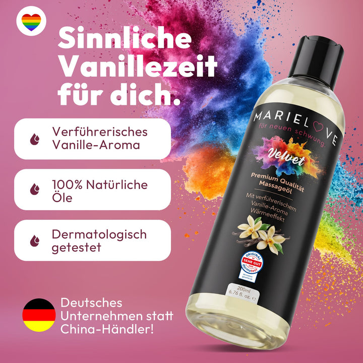 Marielove Velvet Premium Massageöl mit Vanille-Aroma, 200 ml