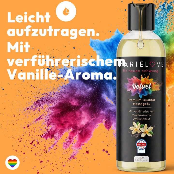 Marielove Velvet Premium Massageöl mit Vanille-Aroma, 200 ml