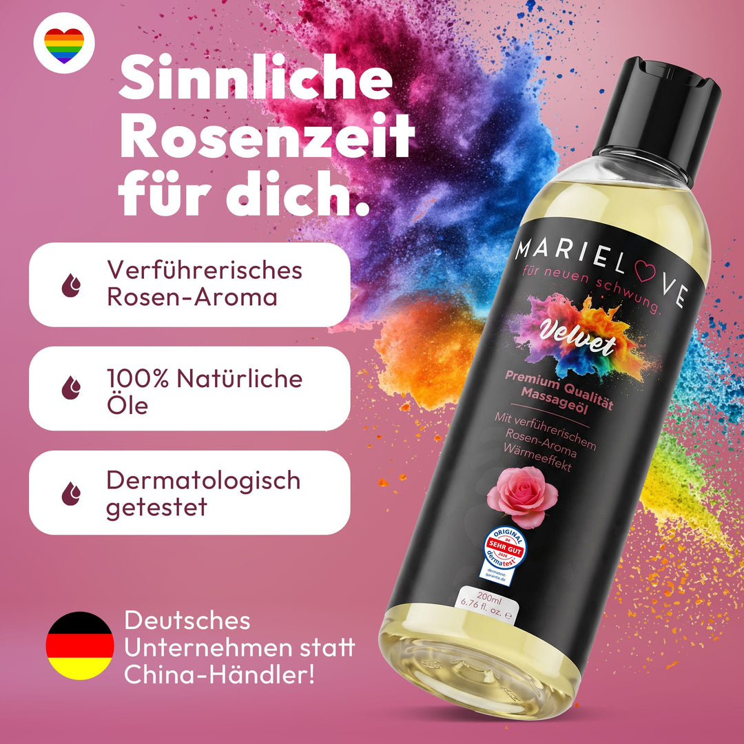 Marielove Velvet Premium Massageöl mit Rosen-Aroma, 200 ml