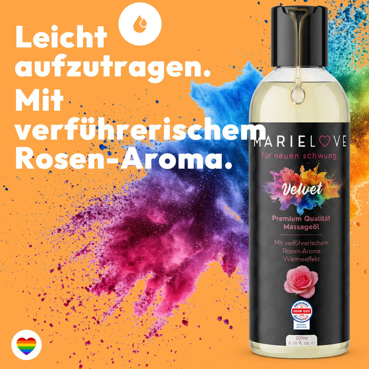 Marielove Velvet Premium Massageöl mit Rosen-Aroma, 200 ml