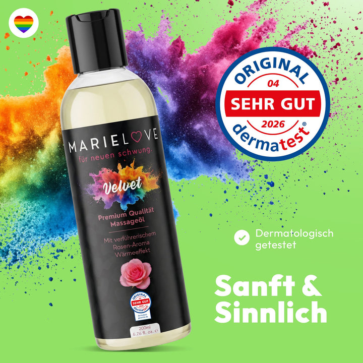 Marielove Velvet Premium Massageöl mit Rosen-Aroma, 200 ml