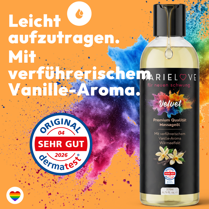 Marielove Velvet Premium Massageöl mit Vanille-Aroma, 200 ml