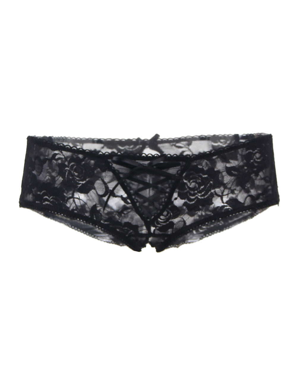 Sexy Schwarze Open-Crotch Spitzen-Strings mit Riemchen, 88% Nylon, 12% Spandex