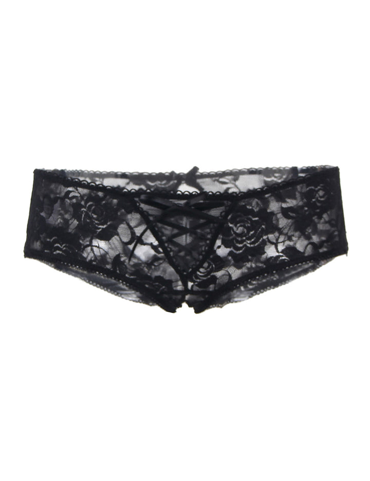Sexy Schwarze Open-Crotch Spitzen-Strings mit Riemchen, 88% Nylon, 12% Spandex