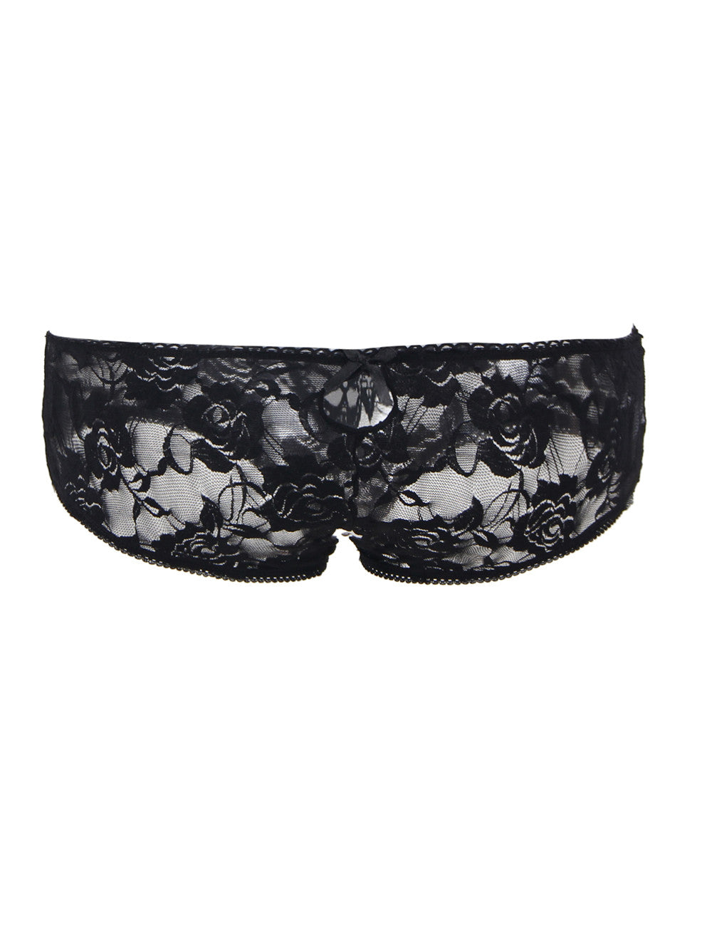 Sexy Schwarze Open-Crotch Spitzen-Strings mit Riemchen, 88% Nylon, 12% Spandex