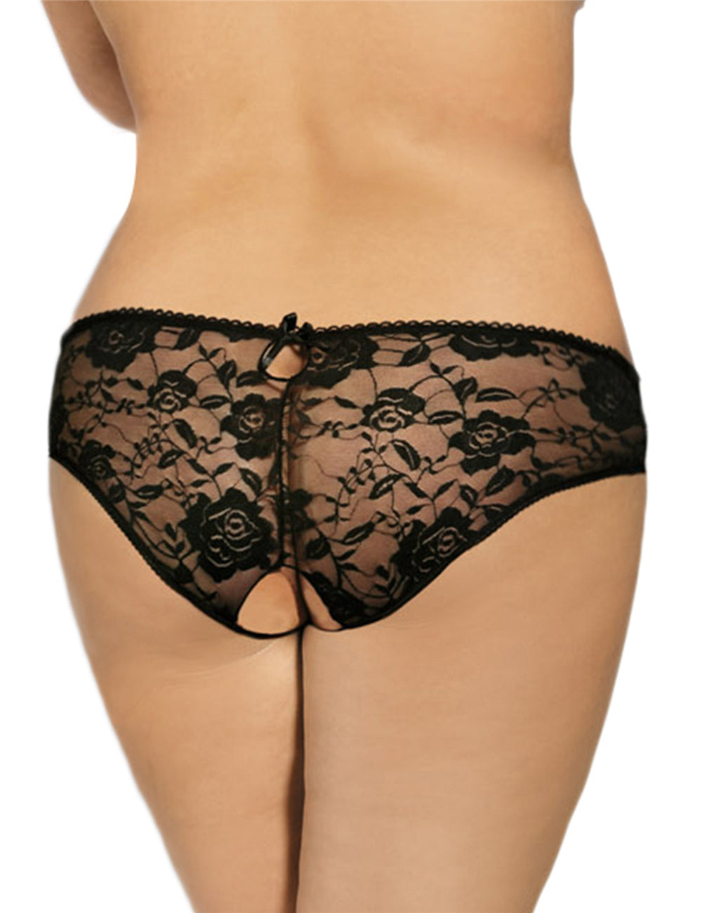 Sexy Schwarze Open-Crotch Spitzen-Strings mit Riemchen, 88% Nylon, 12% Spandex