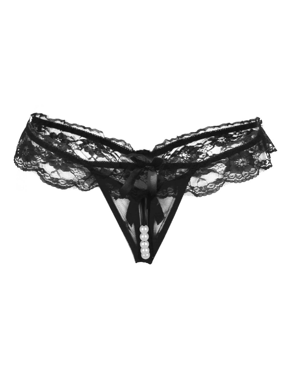 Sexy Schwarze Open-Crotch Spitze Panty, 88% Nylon, 12% Spandex, verführerisch