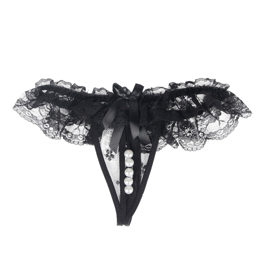 Sexy Schwarze Open-Crotch Spitze Panty, 88% Nylon, 12% Spandex, verführerisch