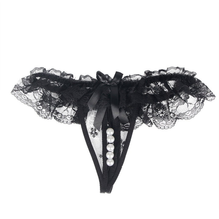 Sexy Schwarze Open-Crotch Spitze Panty, 88% Nylon, 12% Spandex, verführerisch