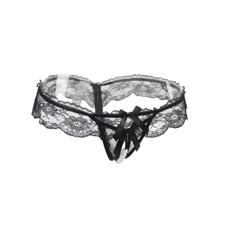 Sexy Schwarze Open-Crotch Spitze Panty, 88% Nylon, 12% Spandex, verführerisch
