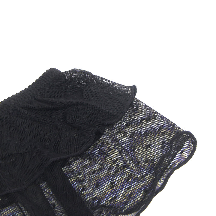 Sexy Schwarzer Garter Belt aus Mesh mit Punkten & Metall-Schnallen, 88% Nylon, 12% Spandex