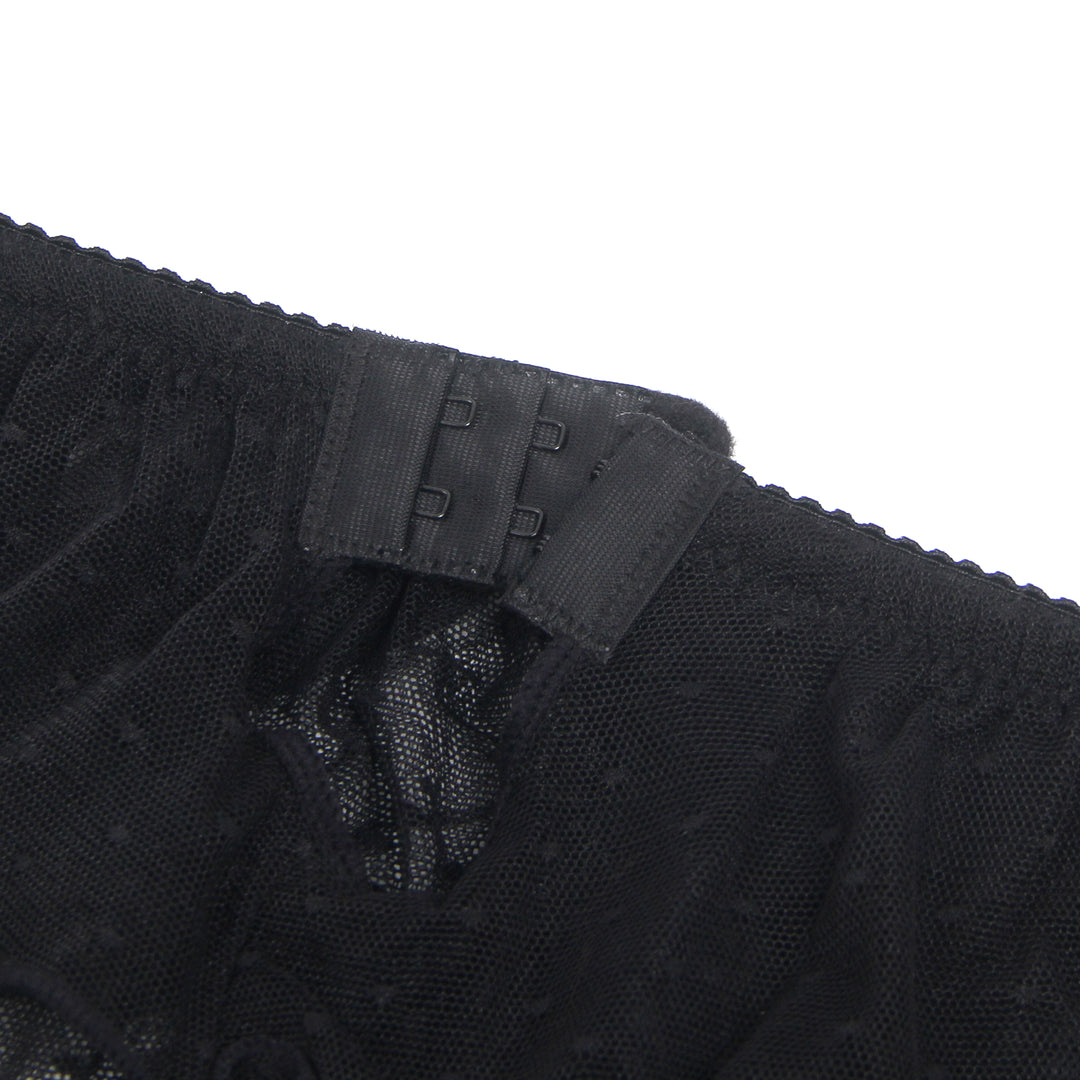 Sexy Schwarzer Garter Belt aus Mesh mit Punkten & Metall-Schnallen, 88% Nylon, 12% Spandex