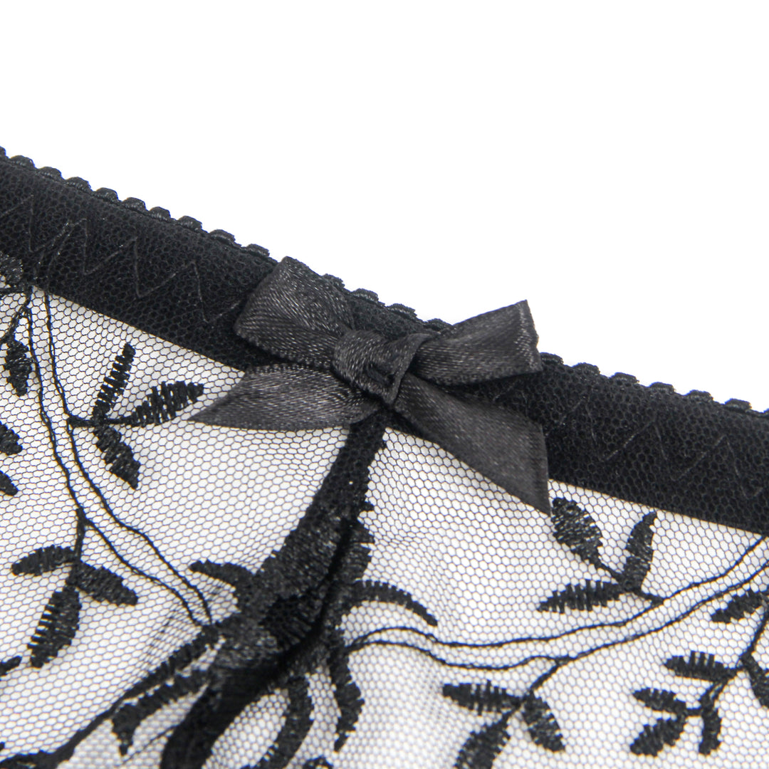 Sexy Schwarze Garter Panty aus Spitzen-Stickerei, 95% Polyester, 5% Spandex, verführerisch
