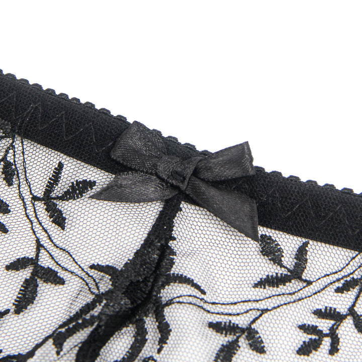 Sexy Schwarze Garter Panty aus Spitzen-Stickerei, 95% Polyester, 5% Spandex, verführerisch