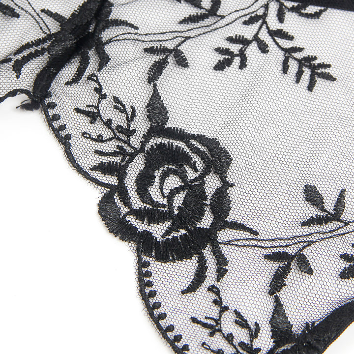 Sexy Schwarze Garter Panty aus Spitzen-Stickerei, 95% Polyester, 5% Spandex, verführerisch
