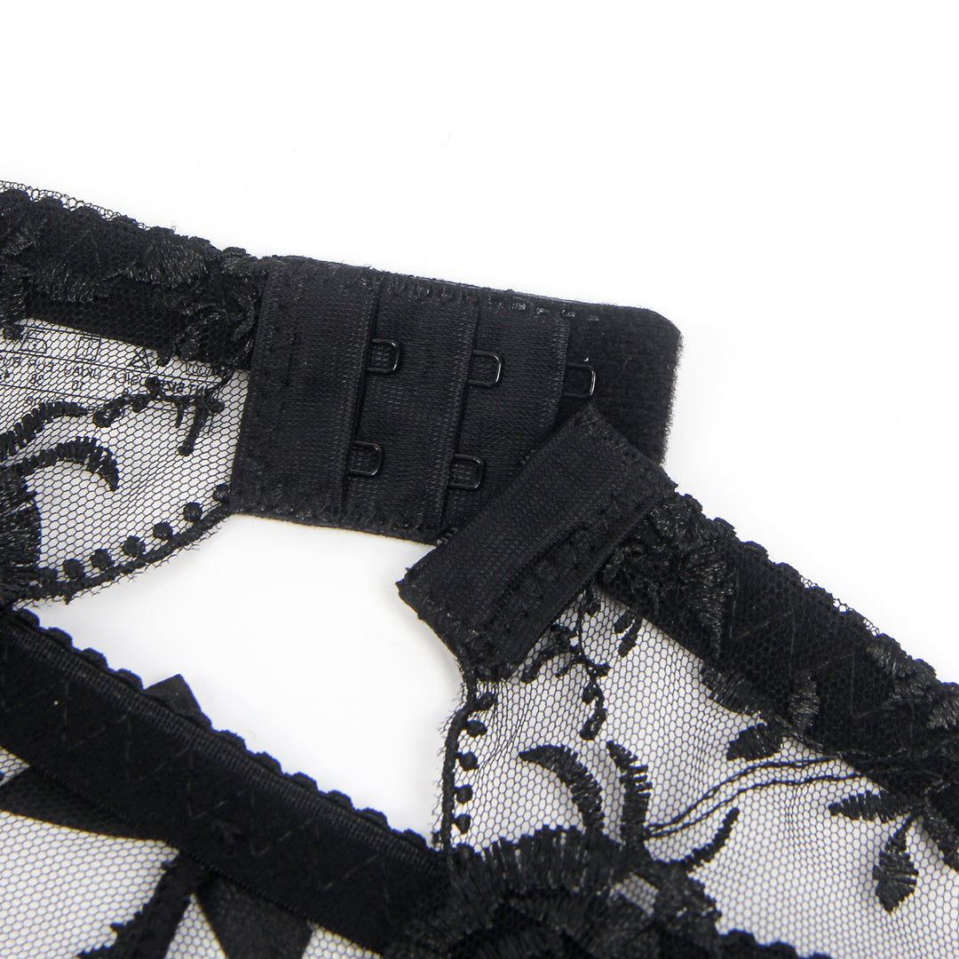 Sexy Schwarze Garter Panty aus Spitzen-Stickerei, 95% Polyester, 5% Spandex, verführerisch
