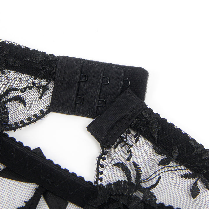 Sexy Schwarze Garter Panty aus Spitzen-Stickerei, 95% Polyester, 5% Spandex, verführerisch