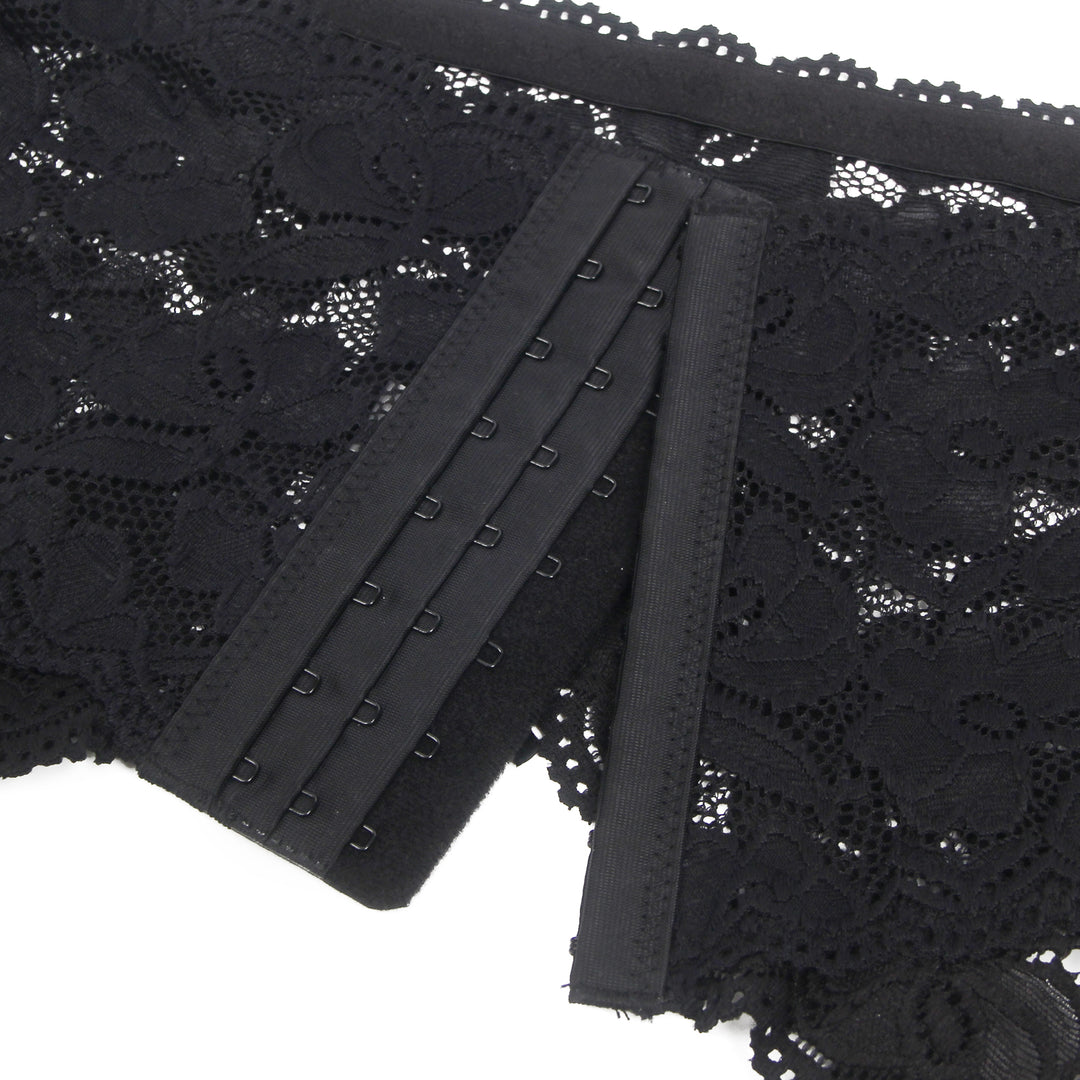 Sexy Schwarze Spitzen-Garter-Panty mit Metall-Clips, 88% Nylon, 12% Spandex, verstellbar