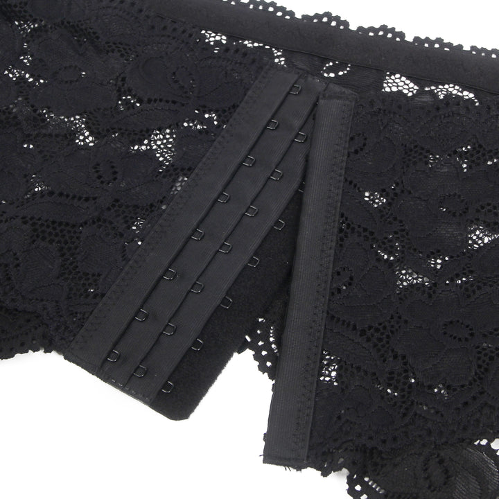Sexy Schwarze Spitzen-Garter-Panty mit Metall-Clips, 88% Nylon, 12% Spandex, verstellbar
