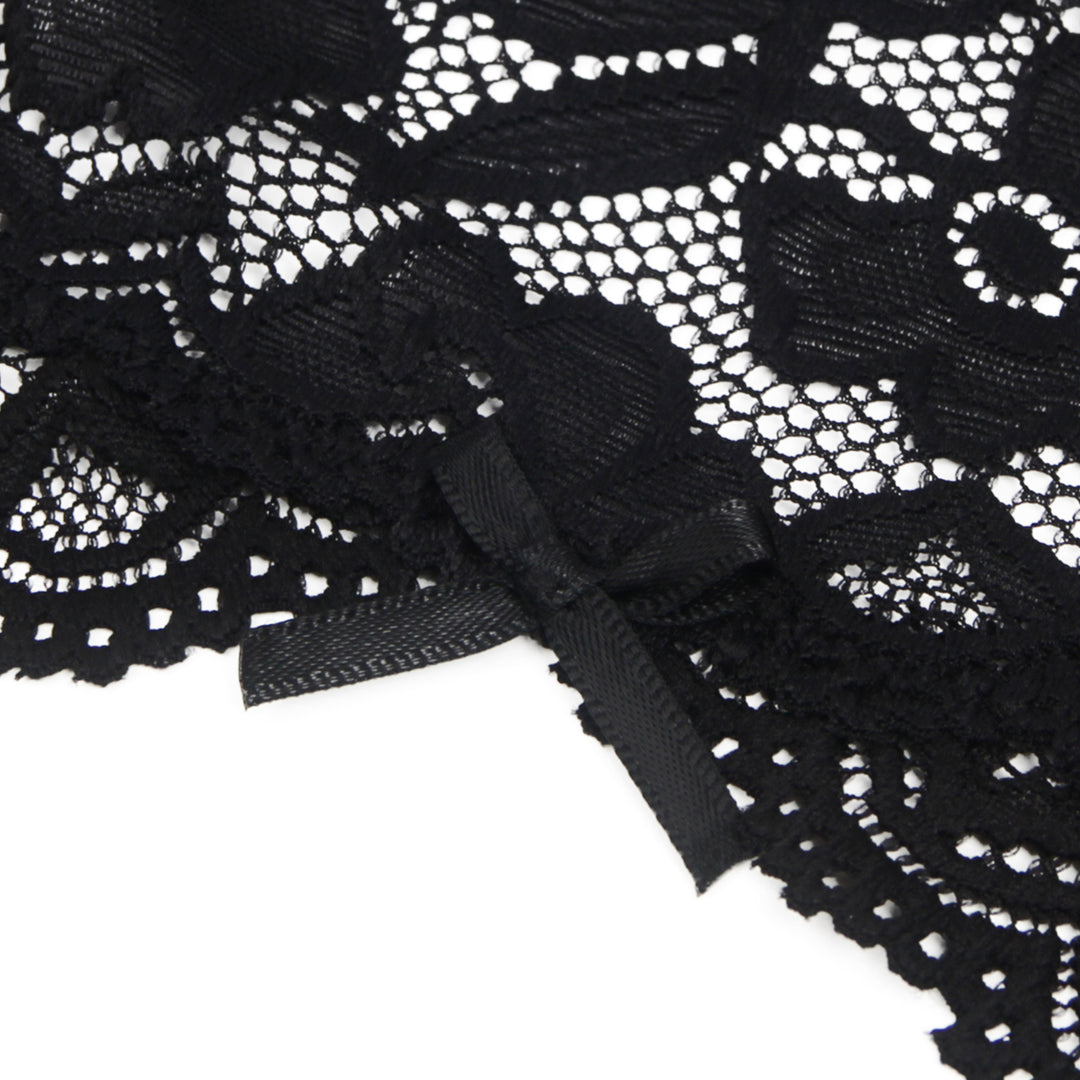 Sexy Schwarze Spitzen-Garter-Panty mit Metall-Clips, 88% Nylon, 12% Spandex, verstellbar