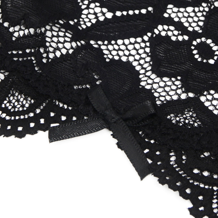 Sexy Schwarze Spitzen-Garter-Panty mit Metall-Clips, 88% Nylon, 12% Spandex, verstellbar
